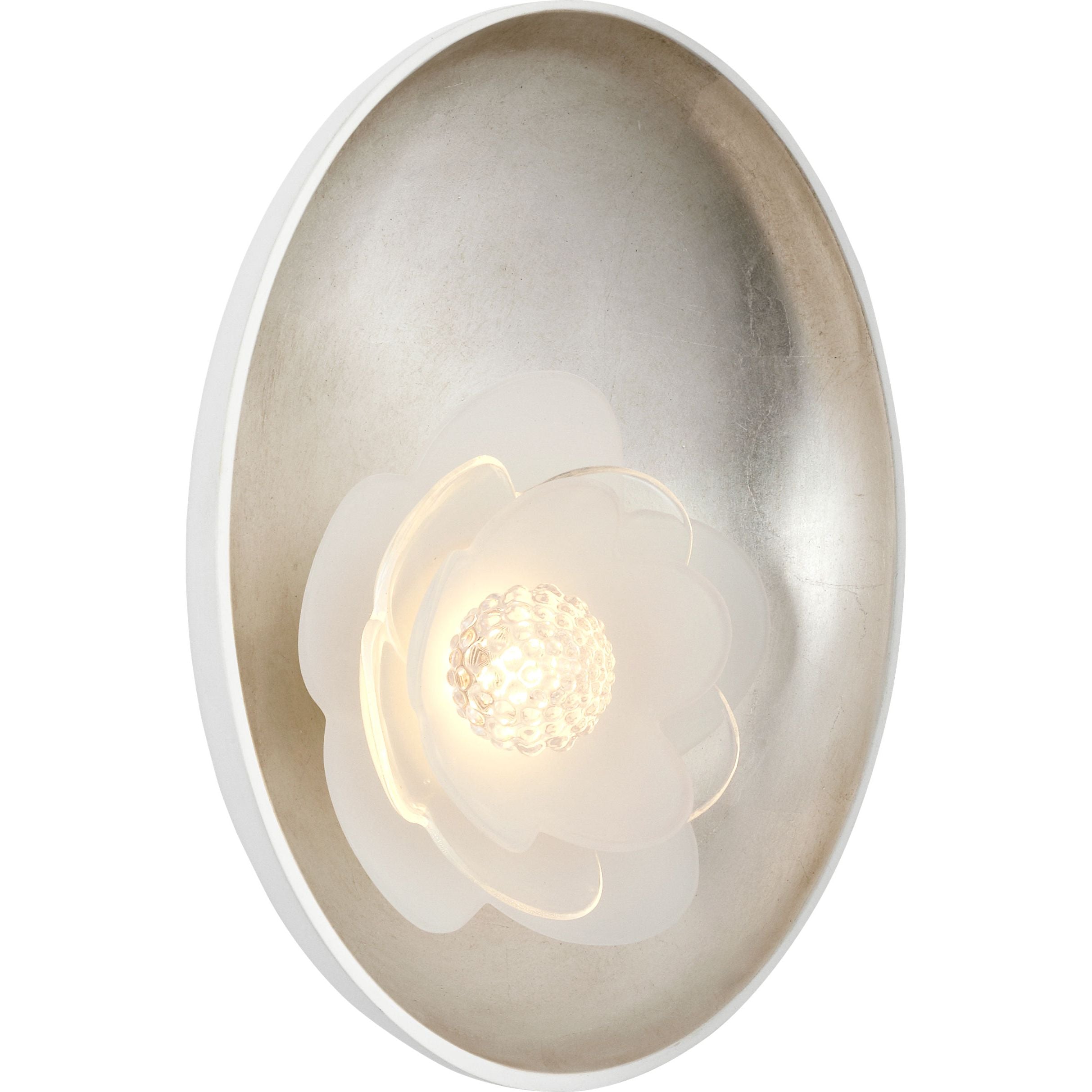 Matte White and Burnished Silver Leaf with Etched and Clear Glass Flower | shipping 11/01/2026