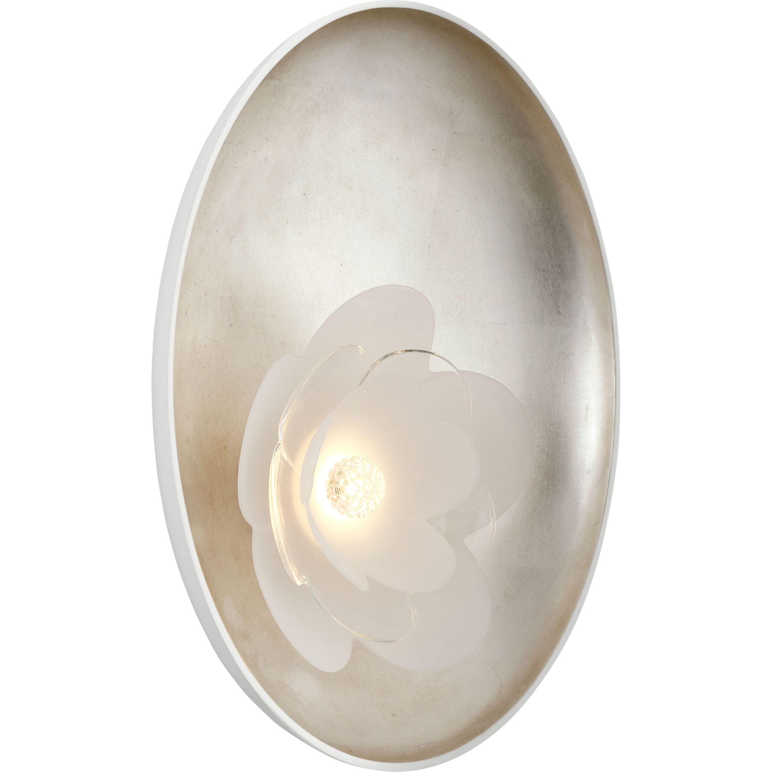 Matte White and Burnished Silver Leaf with Etched and Clear Glass Flower | shipping 11/01/2026