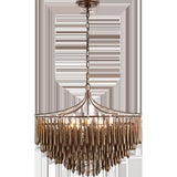 Featuring Vacarro Medium Chandelier Antique Bronze Leaf by Visual Comfort at Amethyst Home. The Vacarro by Julie Neill transforms classic basket chandeliers into a new and unique design statement. Hanging from the basket frame are sculptural, elongated plaster teardrops that create an unexpected texture while light emanates from within the basket. Available in all white or with a met. Amethyst Home provides interior design, new construction, custom furniture, and area rugs in the Austin metro area