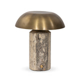 Zana Cordless Table Lamp - Aged Antique Brass Iron - Grey Stripe Travertine | shipping 10/15/2026
