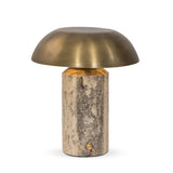 Zana Cordless Table Lamp - Aged Antique Brass Iron - Grey Stripe Travertine | shipping 10/15/2026