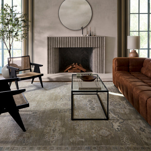 Featuring Antalya Beige / Sage Hand-Knotted Rug by Surya at Amethyst Home. The Antalya Collection showcases traditional inspired designs that exemplify timeless styles of elegance, comfort, and sophistication. With their hand knotted construction, these rugs provide a durability that can not be found in other handmade constructions, and boasts the ability.  Amethyst Home provides interior design, new home construction design consulting, vintage area rugs, and lighting in the Des Moines metro area.