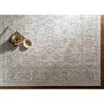 Featuring Hightower Cream Hand-Knotted Rug by Surya at Amethyst Home. The Hightower Collection showcases traditional inspired designs that exemplify timeless styles of elegance, comfort, and sophistication. With their Hand-Knotted construction, these rugs provide a durability that can not be found in other handmade constructions, and boasts the ability t.  Amethyst Home provides interior design, new home construction design consulting, vintage area rugs, and lighting in the Los Angeles metro area.