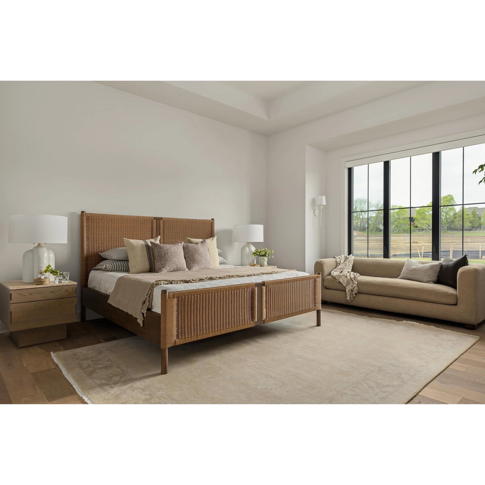 Lennon Travertine Nightstand and Liza Bed