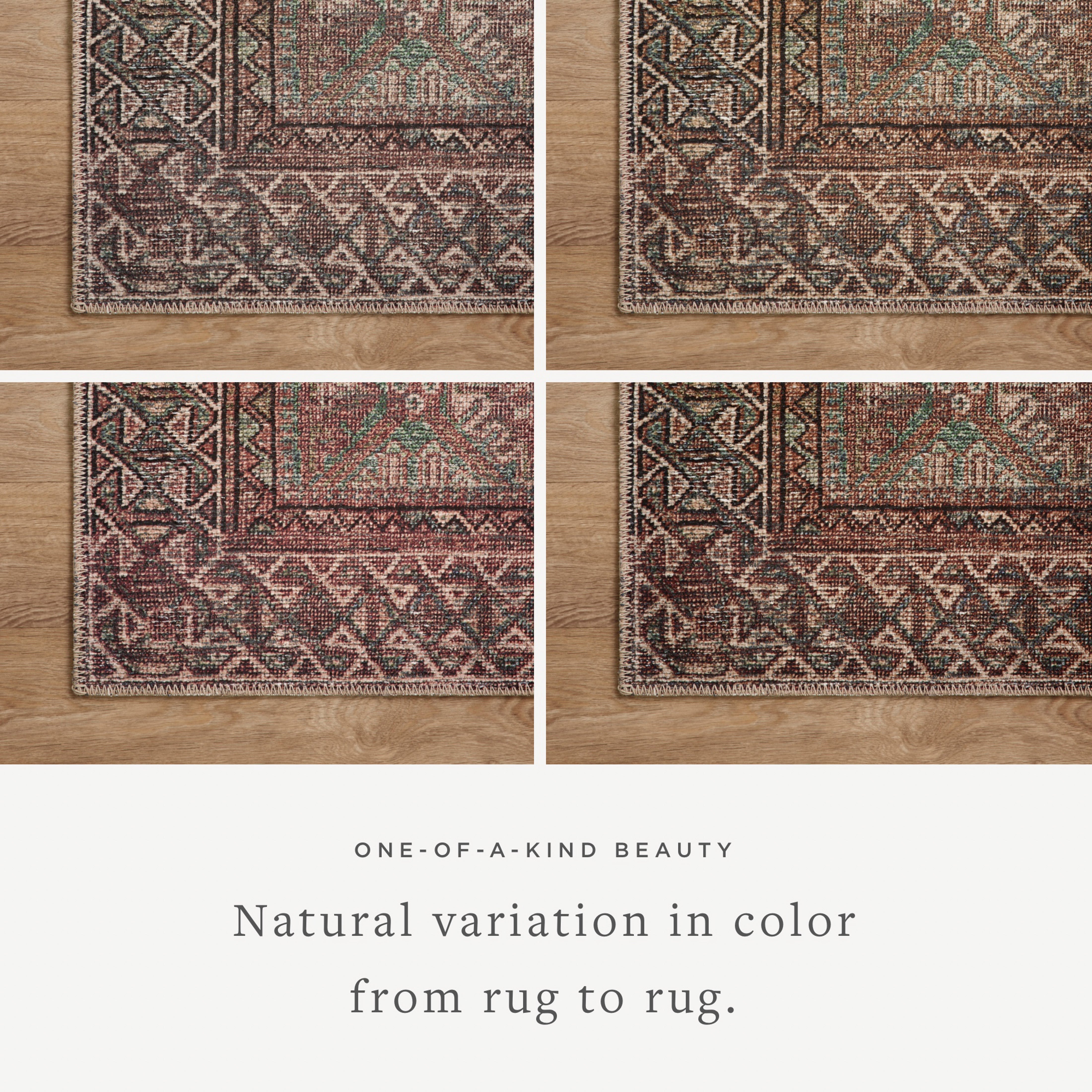 Touting richly saturated colors and a distressed pattern, the Billie Collection captures the look of a well-worn antique rug at a remarkable value. Reminiscent of one-of-a-kind rugs, this Amber Lewis x Loloi collection features random variations in color that render no two pieces exactly alike, creating up to 30% variance in color. BIL-04 AL Aqua / Rust