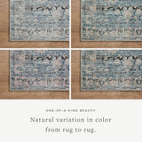 Touting richly saturated colors and a distressed pattern, the Billie Collection captures the look of a well-worn antique rug at a remarkable value. Reminiscent of one-of-a-kind rugs, this Amber Lewis x Loloi collection features random variations in color that render no two pieces exactly alike, creating up to 30% variance in color.  BIL-05 AL Denim / Blush