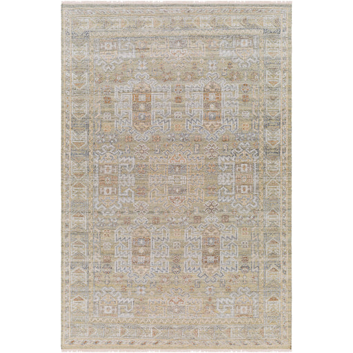 Add an elegant touch to any space with this hand-knotted Nobility Tan / Grey Rug. Its blend of wool and viscose is ultra soft and smooth, while its timeless ornate motif with modern lines create an exquisite, timeless piece. Enjoy its high-low characteristics and luxurious feel to add a touch of sophistication to your home that fits any lifestyle. Amethyst Home provides interior design, new construction, custom furniture, and area rugs in the Laguna Beach metro area