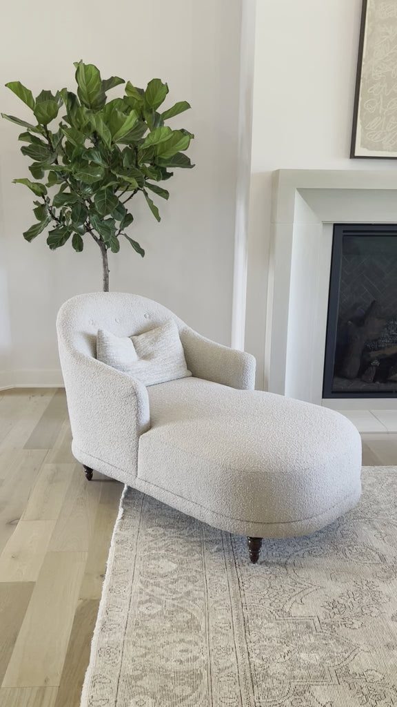 Traditional shape with modern styling, turned legs complement the soft curves of this lounge-worthy chaise. Performance fabrics are specially created to withstand spills, stains, high traffic and wear, ensuring long-term comfort and unmatched durability. Amethyst Home provides interior design, new home construction design consulting, vintage area rugs, and lighting in the Newport Beach metro area.