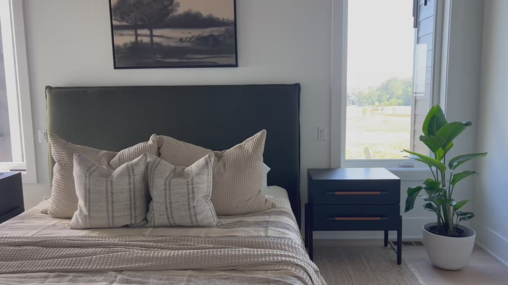 The light-finished oak of this Rosedale Nightstand brings a clean, brightness to any room. We love how the two spacious drawers have iron hardware wrapped in a gorgeous, tan leather. The dimension legs with iron connecting them bring a unique look to your bedroom or other area!Overall Dimensions: 27.25"W x 19.50"L x 26"H Amethyst Home provides interior design, new home construction design consulting, vintage area rugs, and lighting in the Monterey metro area.