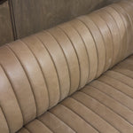 The beauty of this modular piece is that the vertical channeling makes for a cohesive feel despite being modular. Your new favorite place to enjoy morning coffee. A U-shaped dining banquette is upholstered in tan top-grain leather with a beautifully pronounced grain and dramatic channeling for a linear look.Overall Dimensions: 106.00"w x 66.50"d x 31. Amethyst Home provides interior design, new home construction design consulting, vintage area rugs, and lighting in the Des Moines metro area.