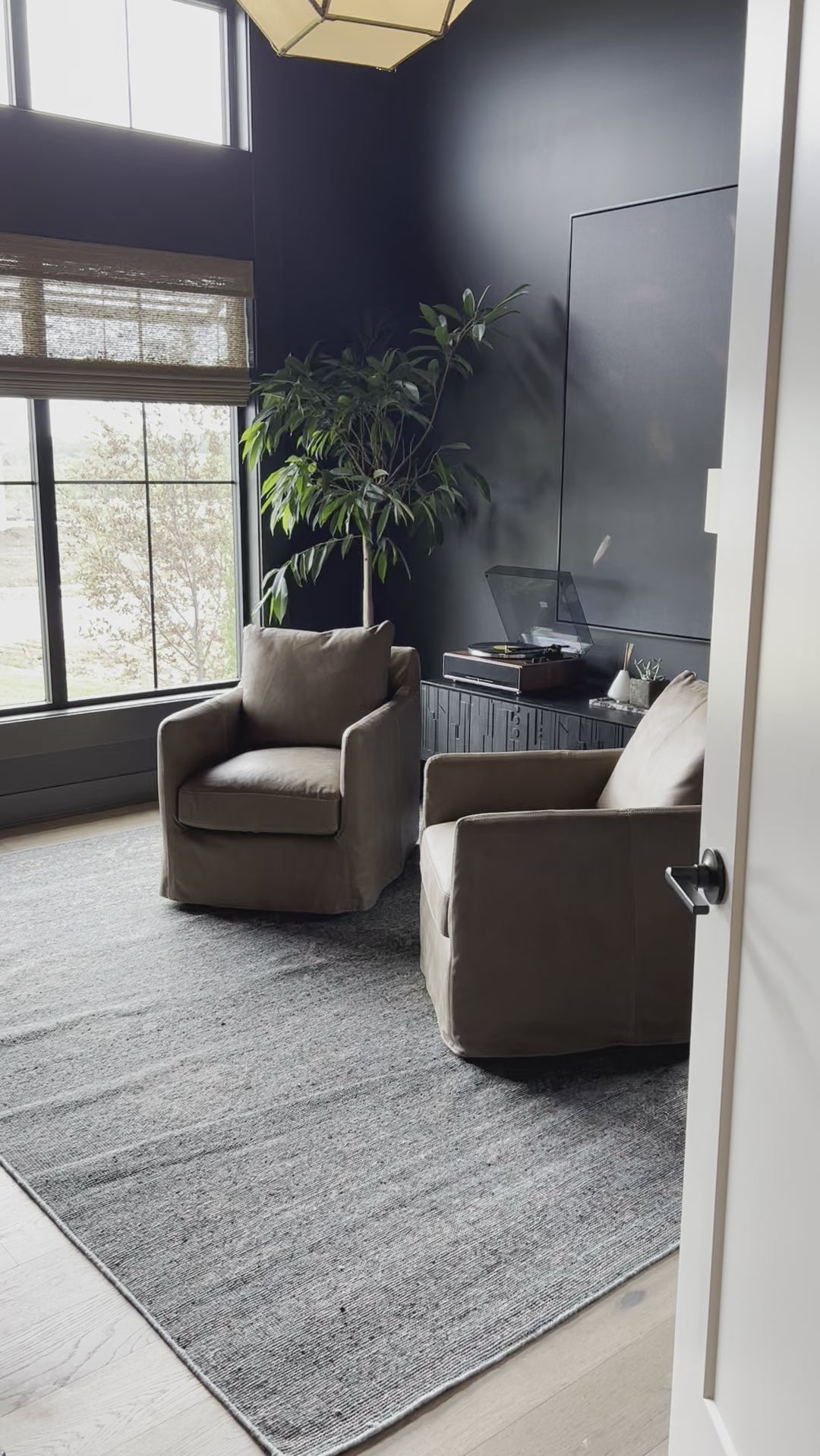The Freddy Leather Swivel Chair is a slipcovered, leather swivel chair -- perfect for moody rooms. The chair features a comfortable, plush back and supportive seat. Please expect natural distressing. Amethyst Home provides interior design, new home construction design consulting, vintage area rugs, and lighting in the Calabasas metro area.