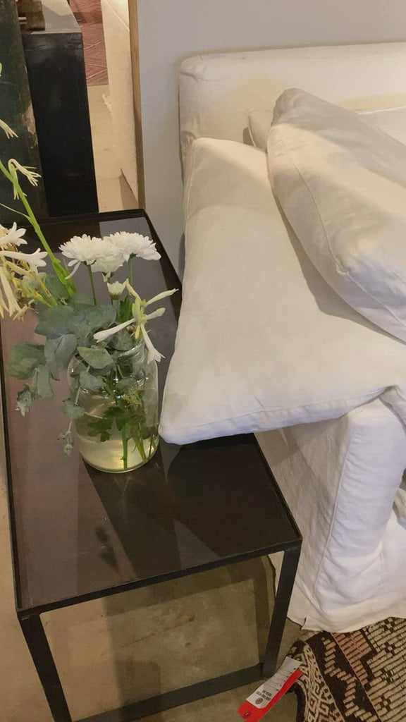 This cozy Donato Sofa from Cisco Brothers is our favorite!  As shown slipcovered in Mariet White 100% linen fabric.  Donato 78" Sofa: 78"W x 32"H x 41"D Seat Space: 58"W x 24"D  Donato 97" Sofa: 97"w x 32"h x 41"d Seat Space: 85"w x 24"d x 16"h