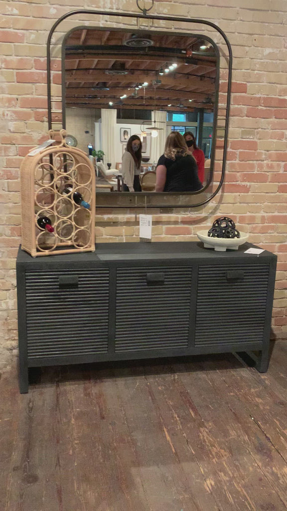 Dark-finished reclaimed woods form a beautifully substantial console, with carved reeding for a linear look with this Lorne Media Console - Dark Reeded Totem. Rear cutouts for cord management make this both a functional and beautiful piece to add to any living room or den. 