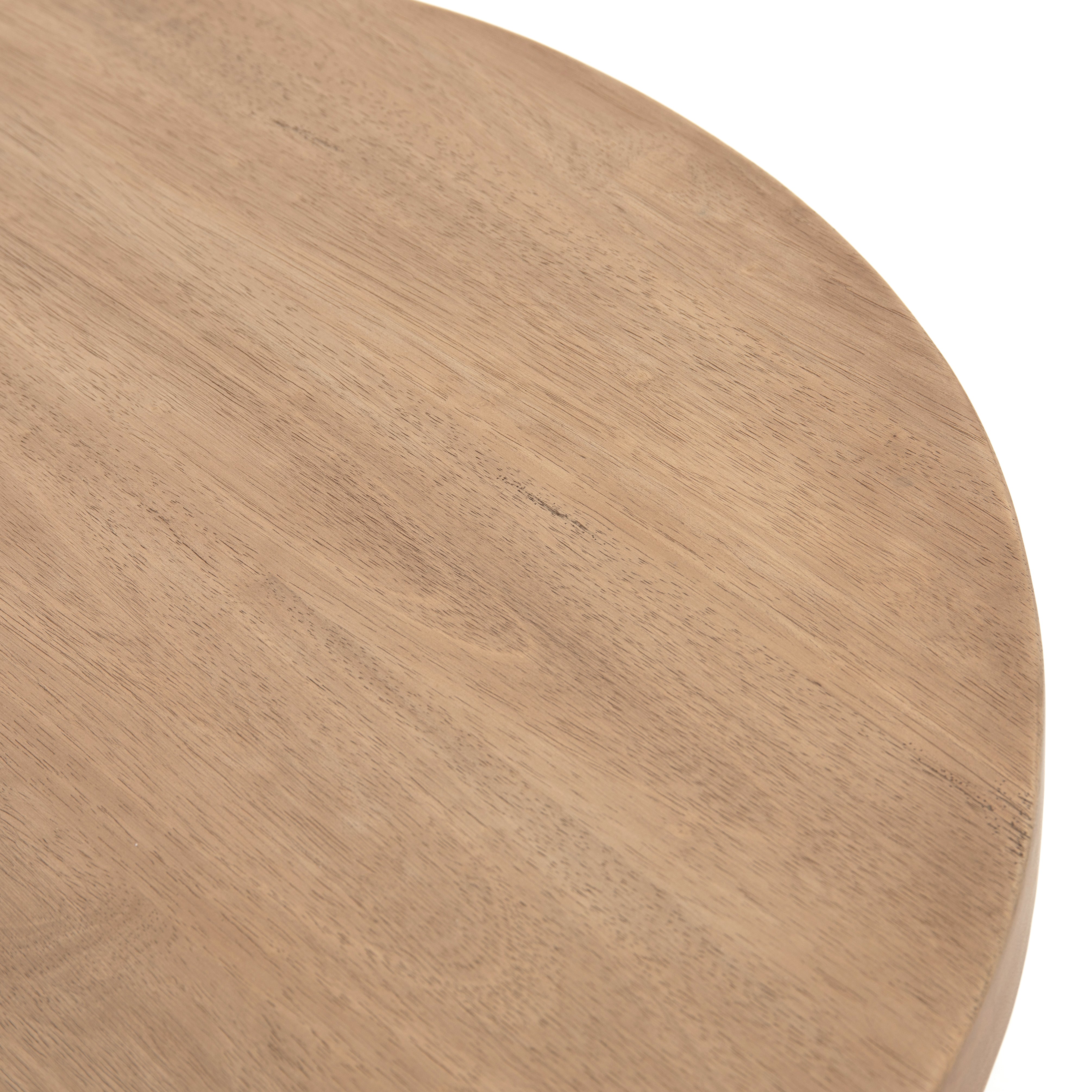 The thick pedestal legs inspired by modern European design makes the Mesa Light Brushed Round Coffee Table a stunning choice.   Size: 38"w x 38"d x 16"h Materials: Solid Parawood, Solid Parawood