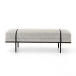 Make a chic statement with the Harris Knoll Domino Accent Bench. Decorative straps of black top-grain leather take chaise-style bench seating to the next level. Airy, elongated legs lend a look of lightness for balance.  Available late September 2020!  Overall Dimensions: 60"w x 26"d x 19.25"h Materials: Solid Parawood