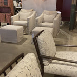 The Rebecca Chair by Cisco Brothers has a stunning silhouette draped in a graceful slip skirt with a neat kick-pleat detail. With a lumbar pillow for extra comfort, this tranquil chair will bring relaxation and ease into your home. Photographed in Denim White. Amethyst Home provides interior design, new home construction design consulting, vintage area rugs, and lighting in the Scottsdale metro area.