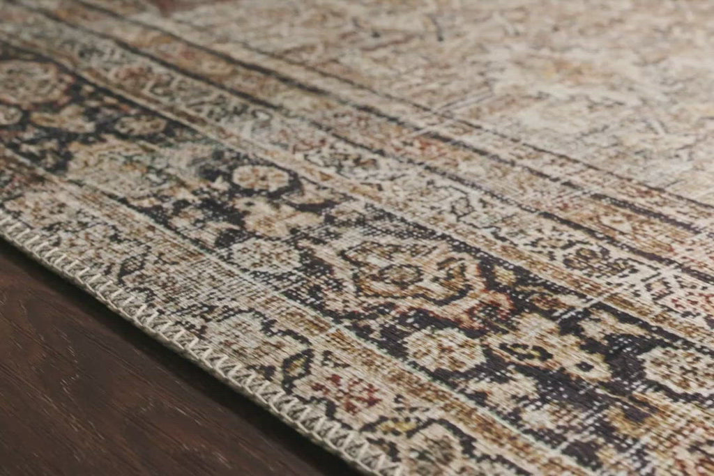 The Layla Olive/Charcoal area rug from Loloi captures the spirit of an old-world rug. This will be the perfect for your home as this rug is:  Perfect for families with kids and pets Very easy to clean and maintain Comes in big area rug sizes and as cute kitchen and hallway runners Looks gorgeous with the intricate pattern and patina Warms up any room with tones of tan, black, and ivory Power Loomed 100% Polyester LAY-03 Olive/Charcoal Colors: Tan, Black, Ivory