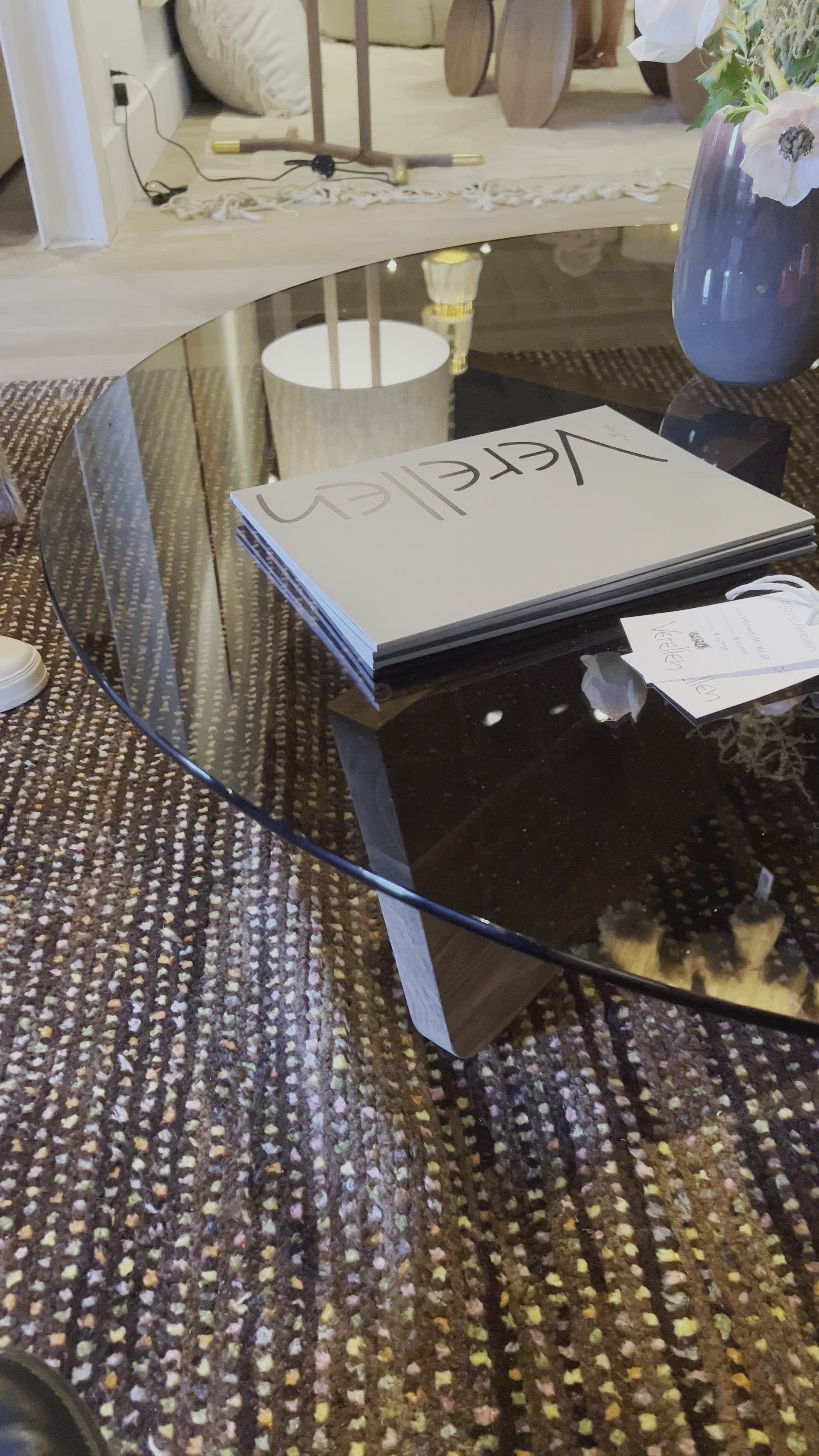 Load video: The Valencia Coffee Table is bench-crafted with sustainably harvested hardwood in Verellen&#39;s North Carolina atelier. Each table is handmade and takes 8 to 12 weeks for delivery. Amethyst Home provides interior design, new home construction design consulting, vintage area rugs, and lighting in the Dallas metro area.