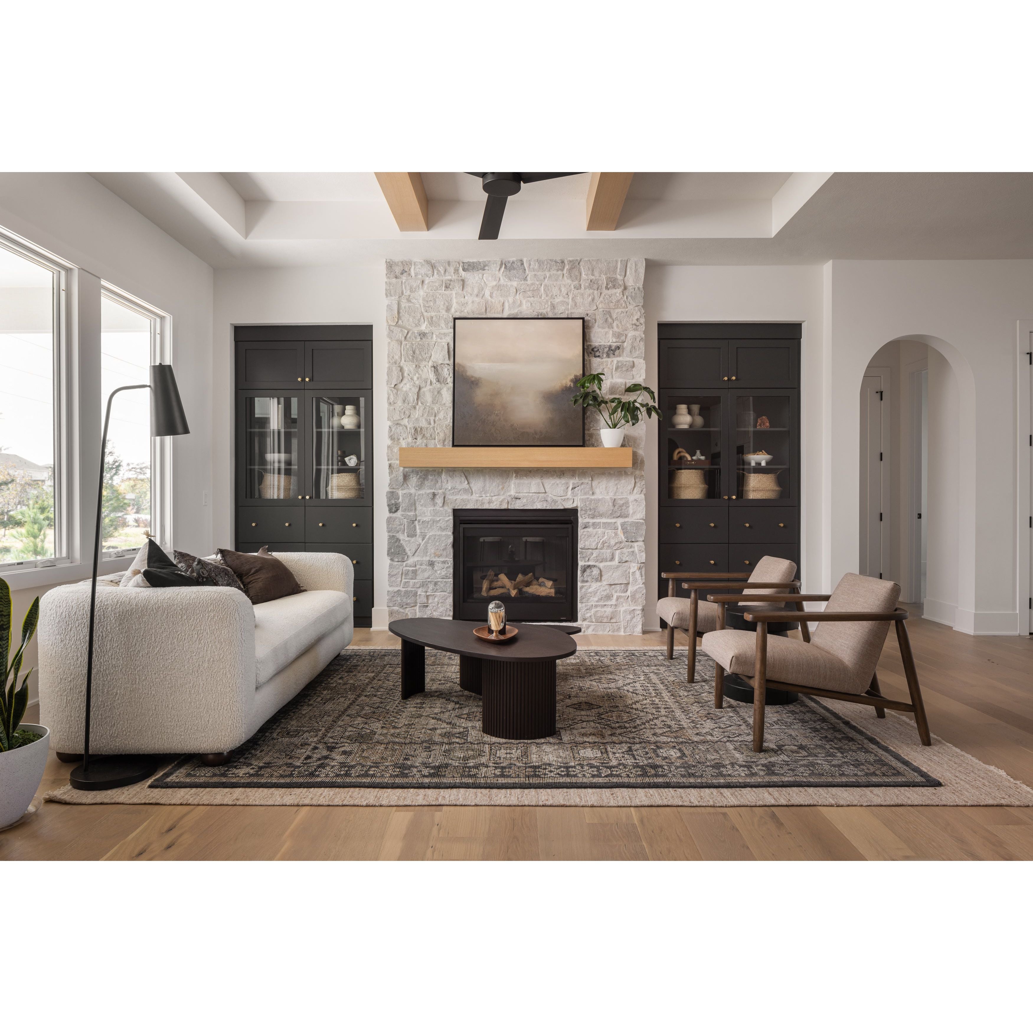 Featuring Heirloom Bone / Charcoal Hand-Knotted Rug Sample by Loloi at Amethyst Home. Bring a touch of antiqued beauty into your home with the Heirloom Bone / Charcoal rug from Loloi. This wool rug tastefully honors the art of hand knotted rugs. The rug evokes a sense of unique sophistication with its traditional Serapi rug color palettes and vintage desi.  Amethyst Home provides interior design, new home construction design consulting, vintage area rugs, and lighting in the Washington metro area.