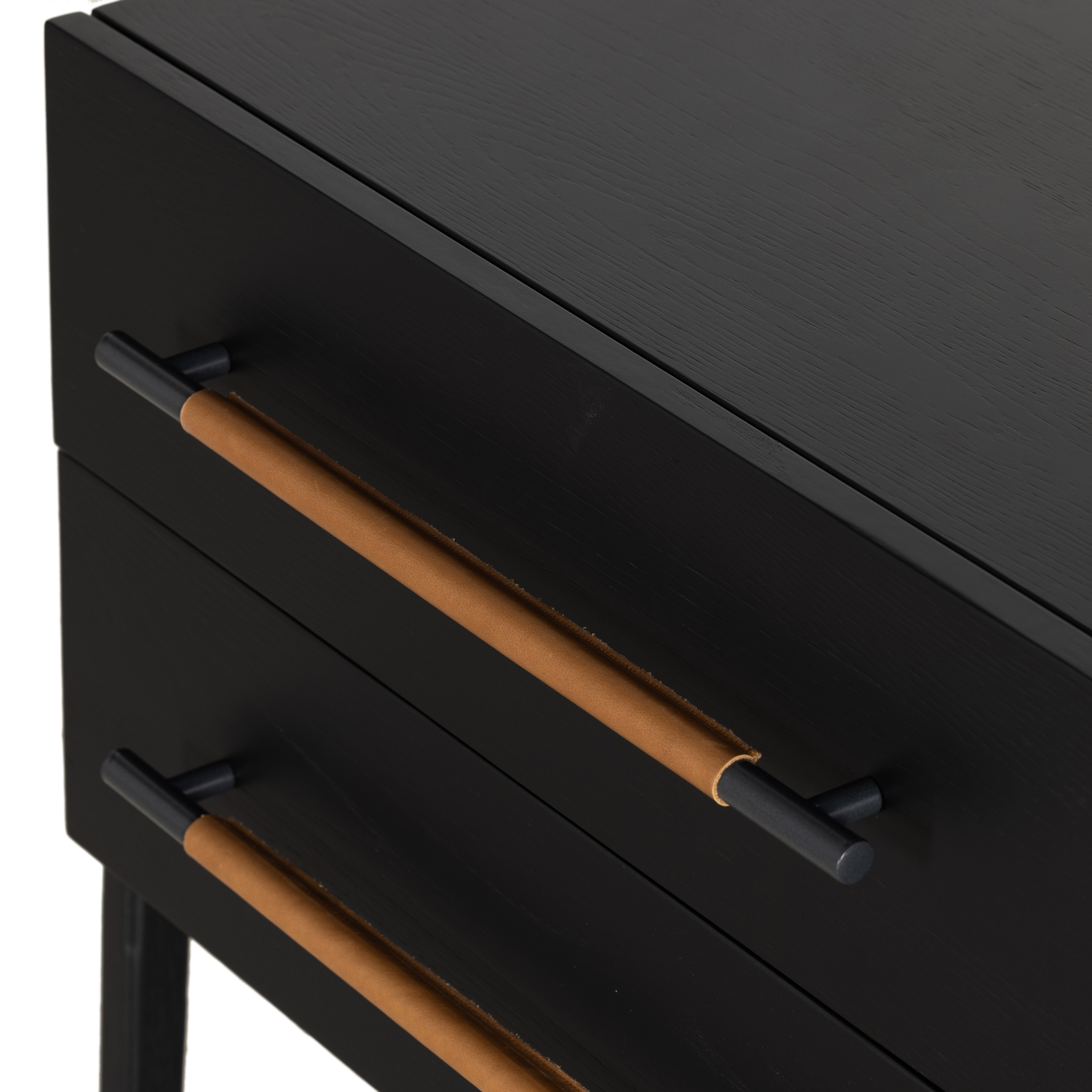 Featuring Rosedale Ebony Oak Nightstand by Four Hands at Amethyst Home. The light-finished oak of this Rosedale Nightstand brings a clean, brightness to any room. We love how the two spacious drawers have iron hardware wrapped in a gorgeous, tan leather. The dimension legs with iron connecting them bring a unique look to your bedroom or other area!Overall Dime. Amethyst Home provides interior design, new home construction design consulting, vintage area rugs, and lighting in the Austin metro area.