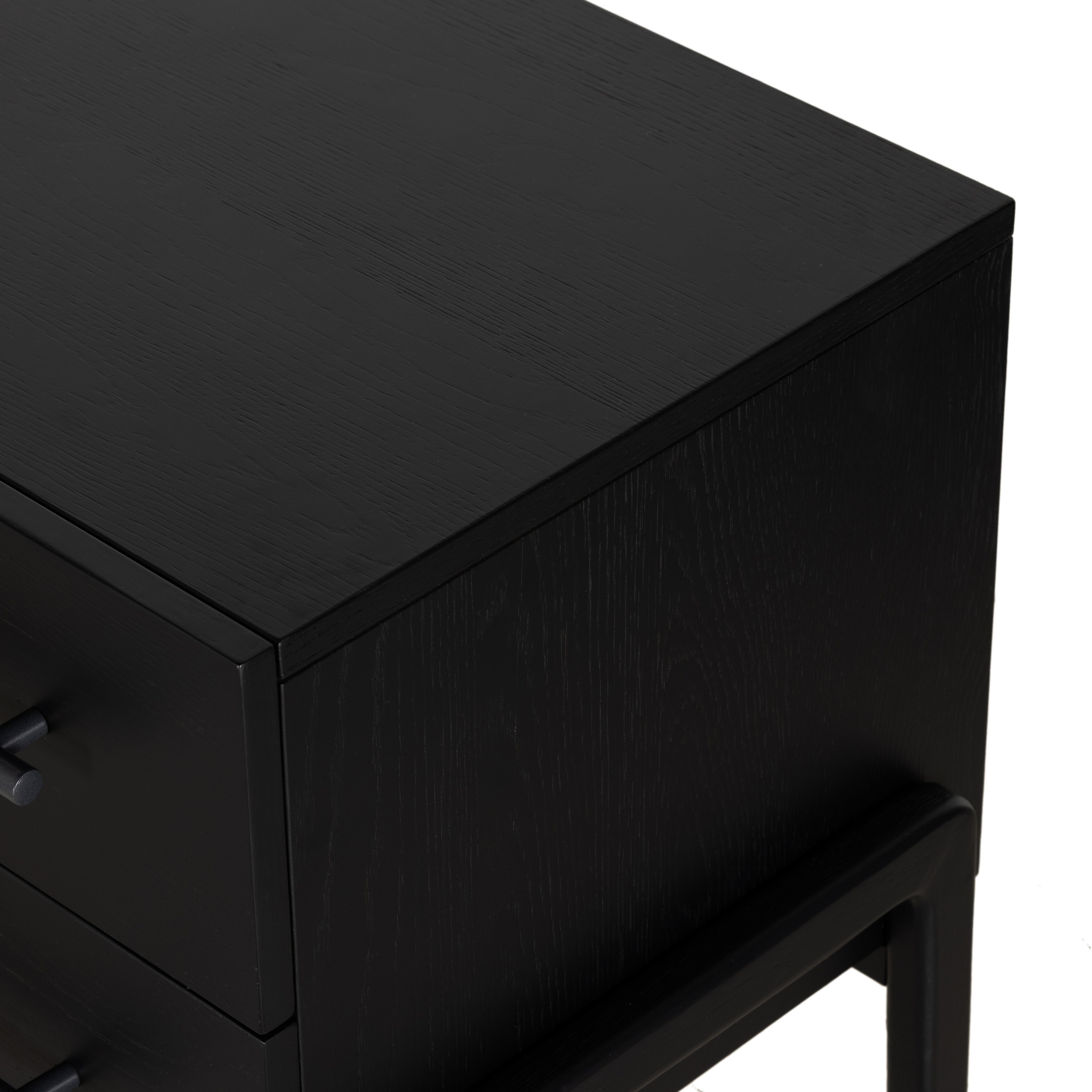 Featuring Rosedale Ebony Oak Nightstand by Four Hands at Amethyst Home. The light-finished oak of this Rosedale Nightstand brings a clean, brightness to any room. We love how the two spacious drawers have iron hardware wrapped in a gorgeous, tan leather. The dimension legs with iron connecting them bring a unique look to your bedroom or other area!Overall Di. Amethyst Home provides interior design, new home construction design consulting, vintage area rugs, and lighting in the Portland metro area.
