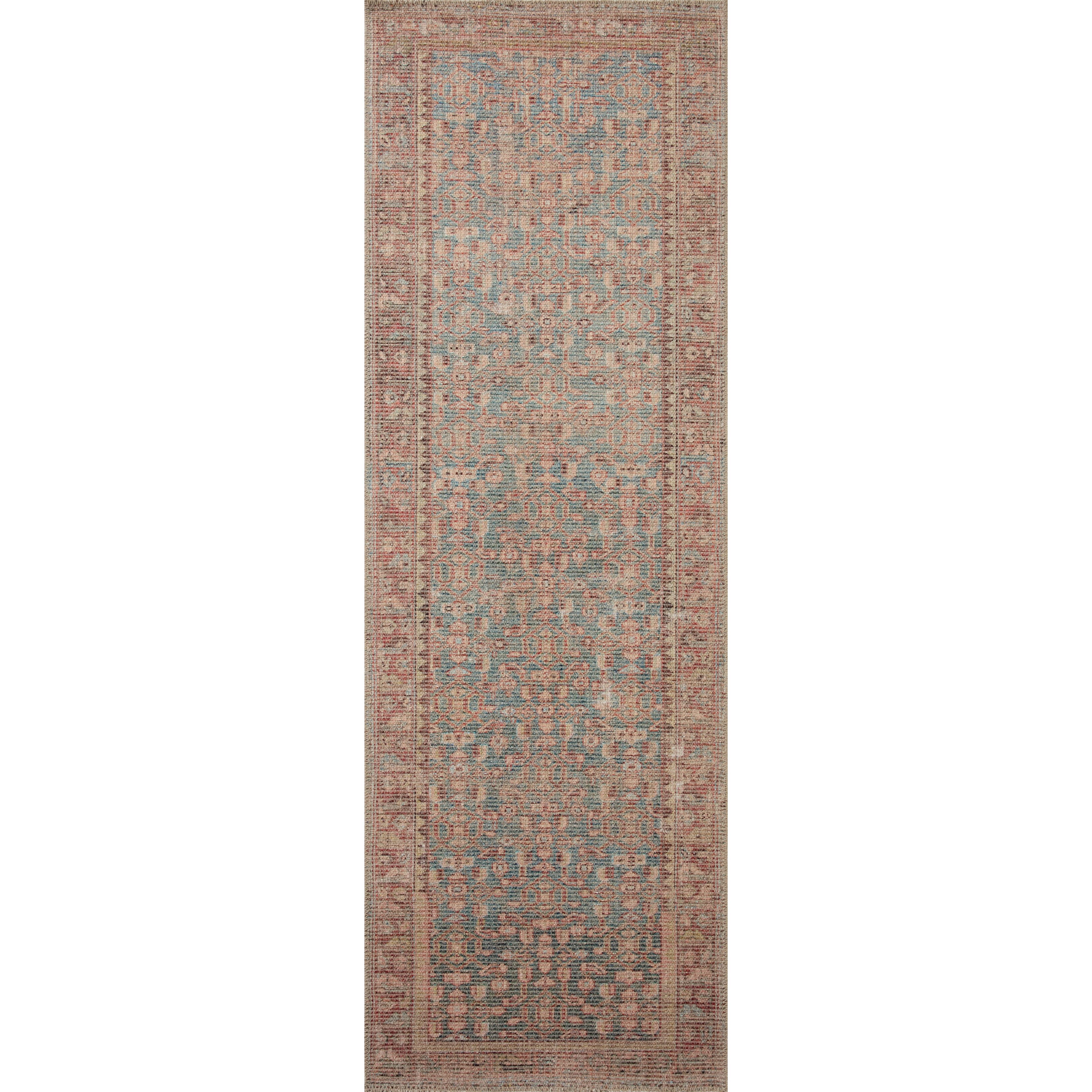 Featuring Angela Rose x Loloi Aubrey Blue / Terracotta Rug by Loloi at Amethyst Home. The Angela Rose x Loloi Aubrey Blue / Terracotta rug is the vintage-inspired area rug that makes visitors do double takes. The distressed pattern is printed with uncanny precision, while the ombre-fading and warm palette create an inviting, lived-in look. This is an incredibly versatile rug for busy living roo. Amethyst Home provides interior design services, furniture, rugs, and lighting in the Omaha metro area.