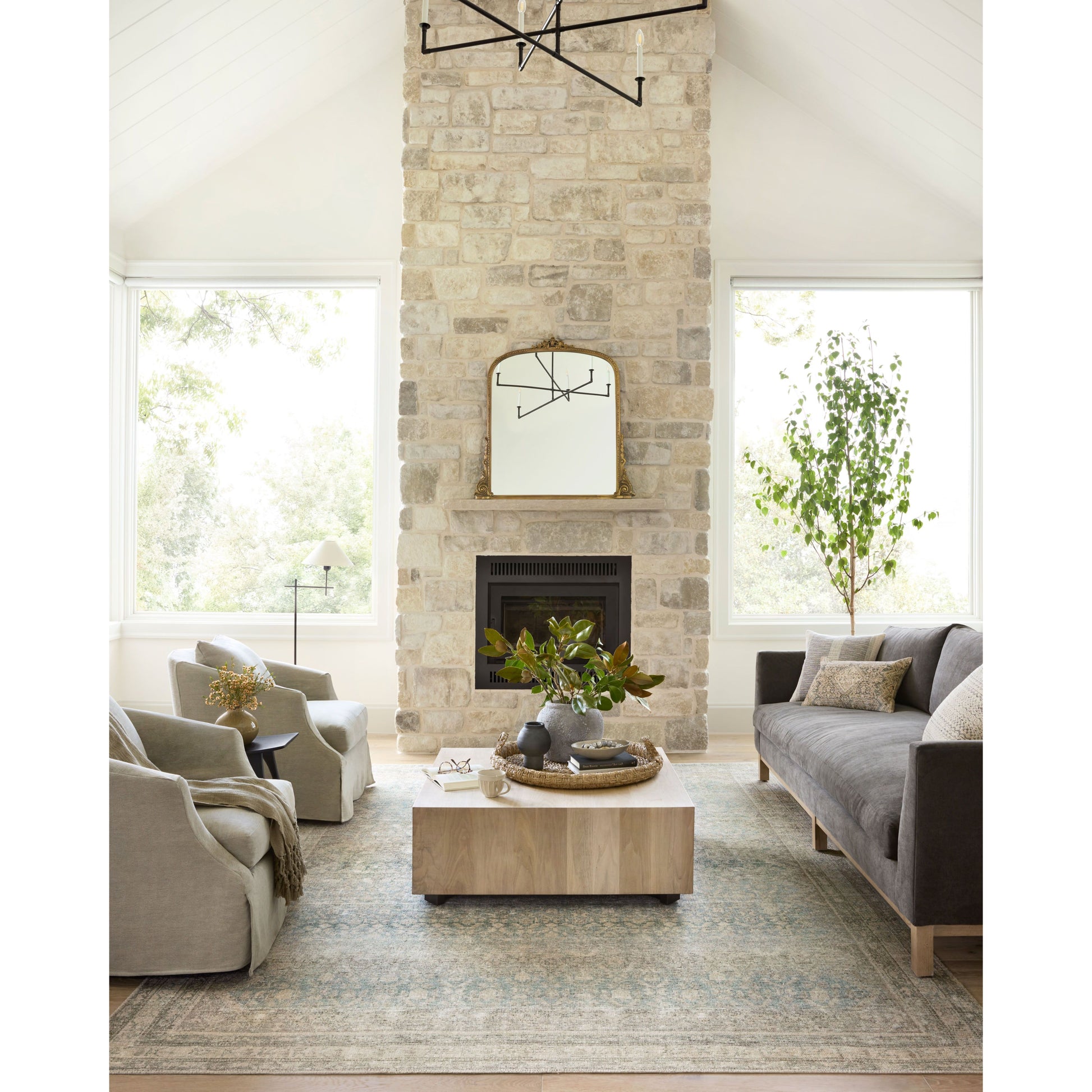 The Angela Rose x Loloi Aubrey AUB-03 Jade / Natural rug is the vintage-inspired area rug that makes visitors do double takes. The distressed pattern is printed with uncanny precision, while the ombre-fading and warm palette create an inviting, lived-in look. Amethyst favorite! Amethyst Home provides interior design services, furniture, rugs, and lighting in the Scottsdale metro area.