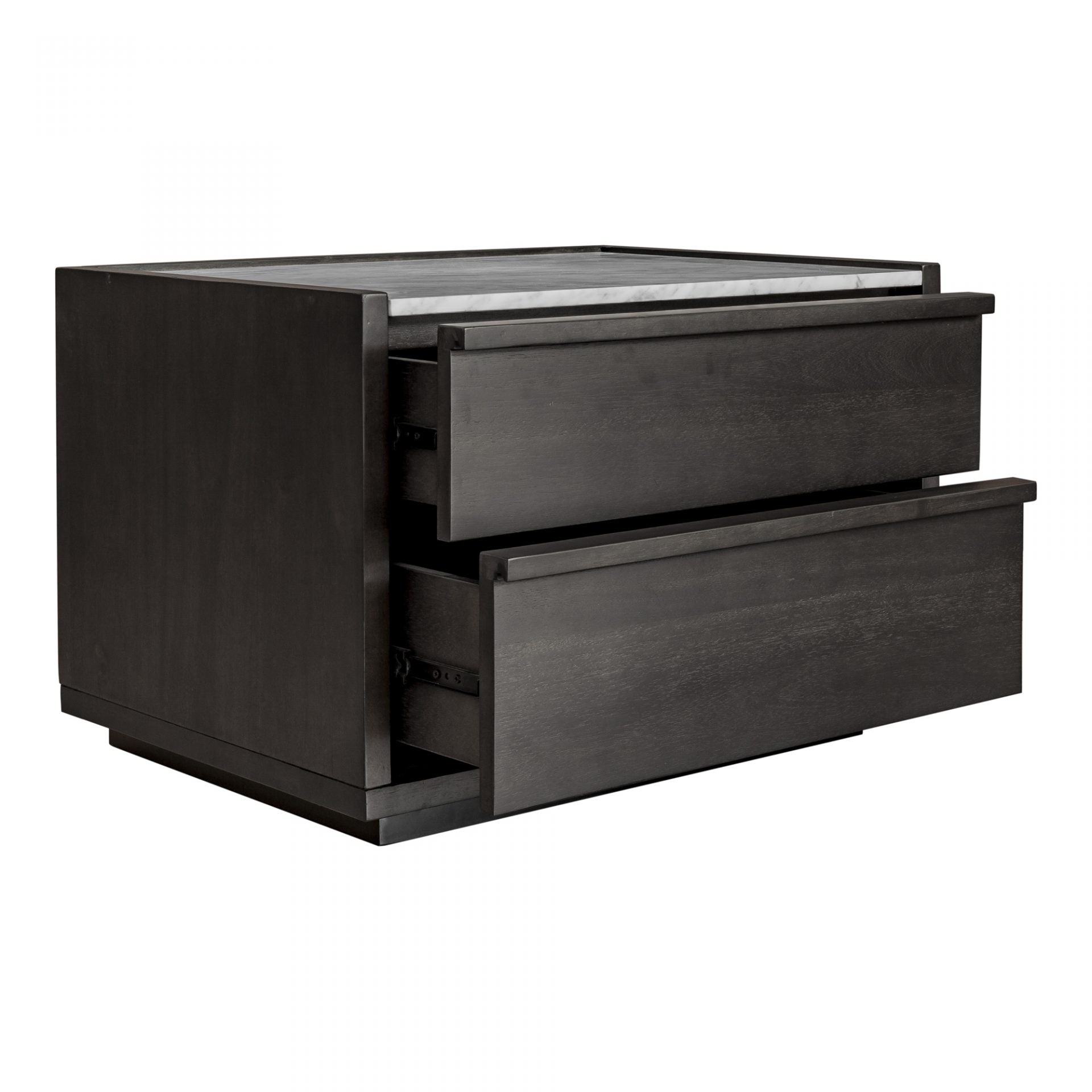We love the white marble top of this Ashcroft Nightstand. With two soft-close drawers, this is a sophisticated and functional piece to add to your bedroom.   Size: 26.5"W x 19"D x 18"H Material: Acacia Veneer, White Marble Top, MDF