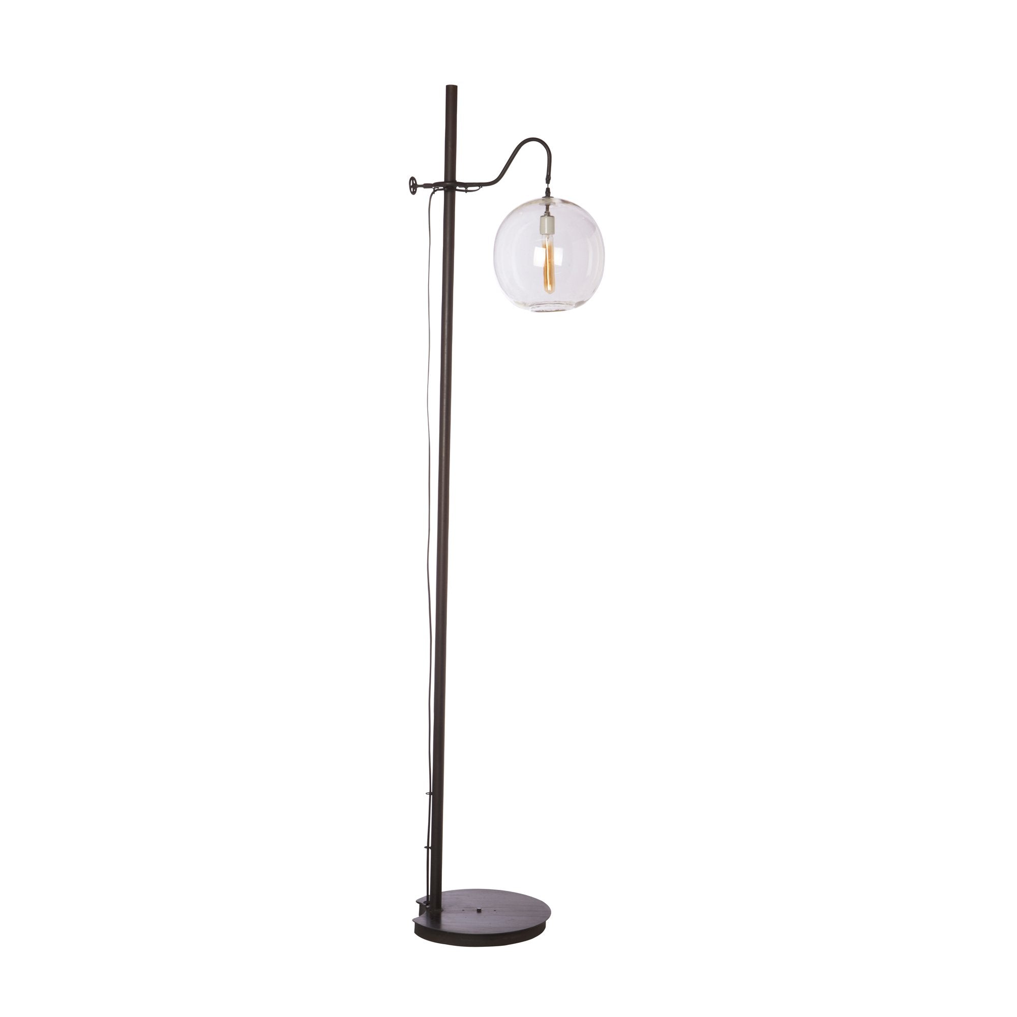 The Aurora Lamp from Cisco Brothers adds a chic light to any room. Each lamp is hand blown glass and can vary up to 1" in size. The light fixture can be height adjusted upon the metal rod to fit right where you need it. The lamp can come in a globe, bailey medium lamp, or bailey small lamp.