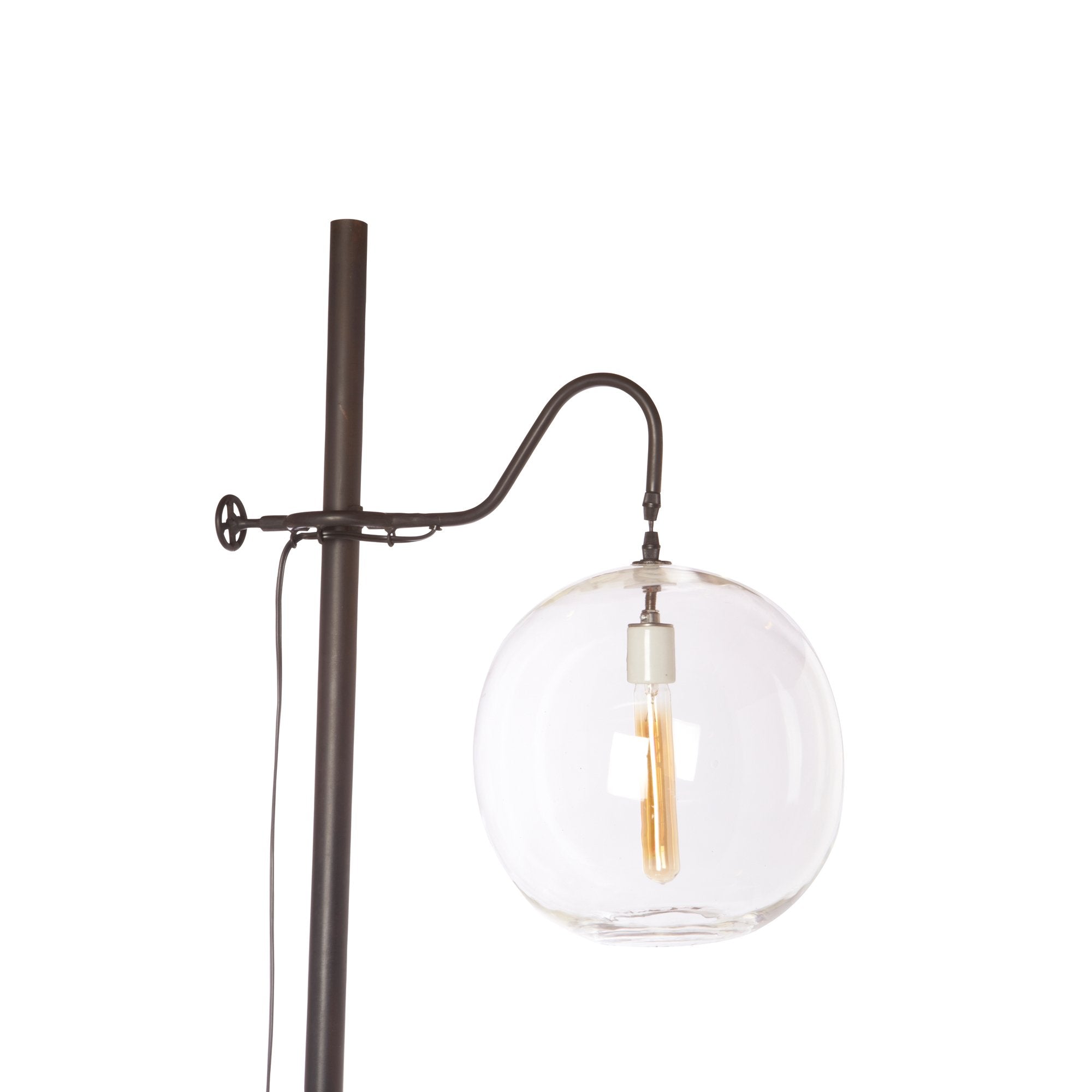 The Aurora Lamp from Cisco Brothers adds a chic light to any room. Each lamp is hand blown glass and can vary up to 1" in size. The light fixture can be height adjusted upon the metal rod to fit right where you need it. The lamp can come in a globe, bailey medium lamp, or bailey small lamp.
