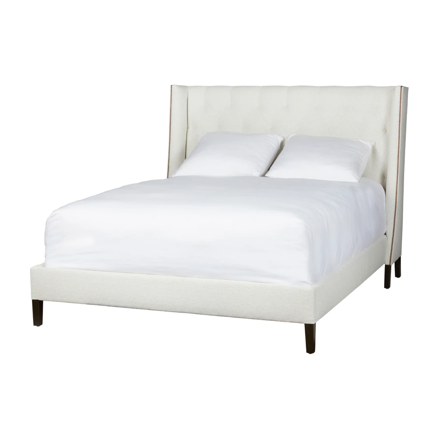 Elevate your sleep situation with this Francesca Upholstered Bed by Cisco Home. With a tall back and exposed wood legs, this will complete the look for any bedroom!