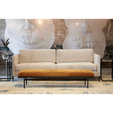 The Benedict Upholstered Sofa Family - Essentials by Cisco Brothers is a modern design with clean lines and sleek metal legs in black rust. It has a fresh and functional aesthetic with no-sag support. As a small scale sofa, its ideal for apartment living and suitable for any occasion.  Benedict 84" Sofa: 84”w x 29”h x 36”d 