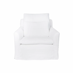 Our slipcovered Donato Slipcovered Chair from Cisco Brothers is one of our dreamiest seats! This photographed version of the chair was made in a beautifully made white denim of 100% cotton. This chair is equal parts casual and chic. A triple washed down feather cushion feels like a cloud with upholstered support beneath!  Overall Size: 36"w x 37"d x 31"h