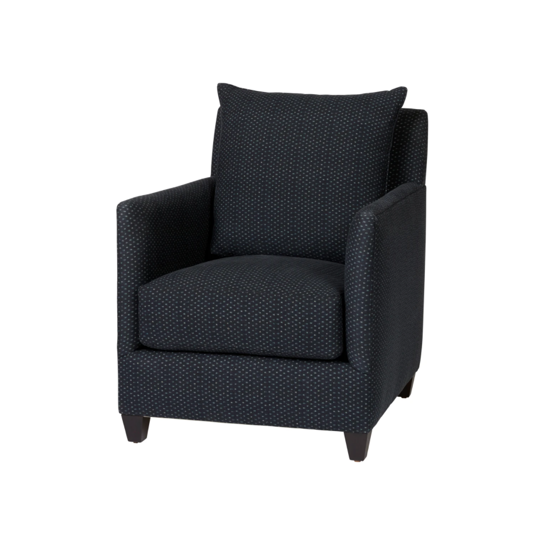 The Elm Chair - Essentials by Cisco Brothers has a clean, smart design with thin arms optimal seating space on a small scale frame. The streamlined silhouette is perfect for adding a fresh touch to any living ensemble. The best spot for entertaining guests or just taking some time for yourself. Photographed in a Mariet Ivory.  Overall: 25"w x 32"d x 35"h