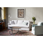 With three-over-three cushions, and thin arms the Elm 84" Sofa - Essentials by Cisco Brothers has optimal seating space on a small scale frame. The clean-lined silhouette is perfect for adding a refined touch to any living ensemble. A perfect entertainment sofa for your living room or den.  Photographed in Brevard Burlap and Molino White.  Overall: 84"w x 40"d x 32.5"h