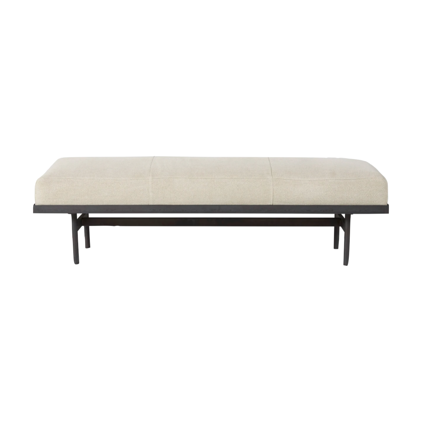 The Lincoln Upholstered Bench by Cisco Brothers is an Amethyst favorite, crafted to perfection with a metal base and your choice of fabric. Photographed in Brevard Burlap.   Overall dimensions: 60"w x 18"d x 17"h