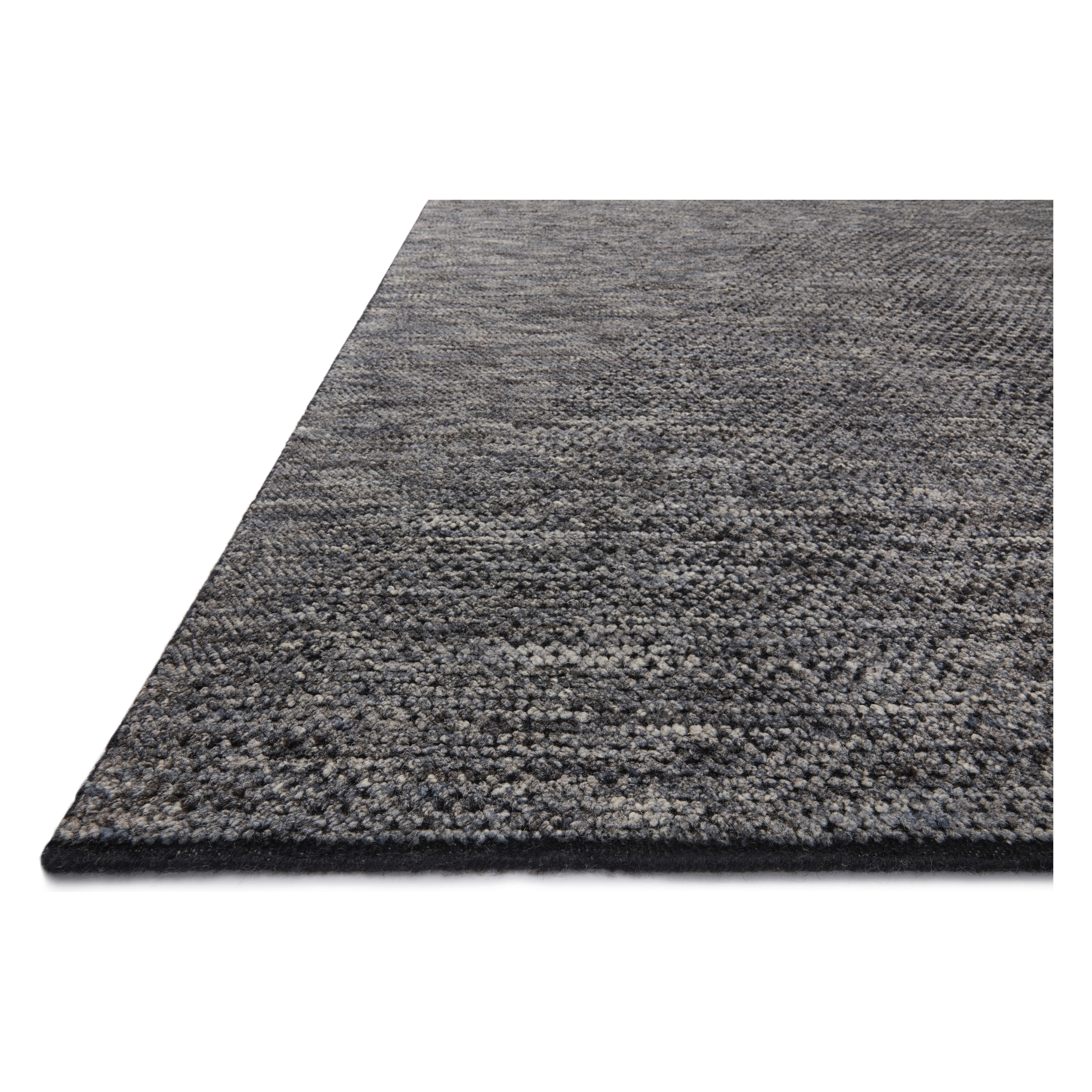 The Collins Amber Lewis x Loloi COI-01 AL Charcoal / Denim rug for Amber Lewis x Loloi is hand-knotted of wool and cotton by skilled artisans in India and GoodWeave-Certified. Collins features varying knotting techniques interwoven to create a uniquely texture pattern. Amethyst Home provides interior design, new construction, custom furniture, and rugs for the Austin, Texas metro area.