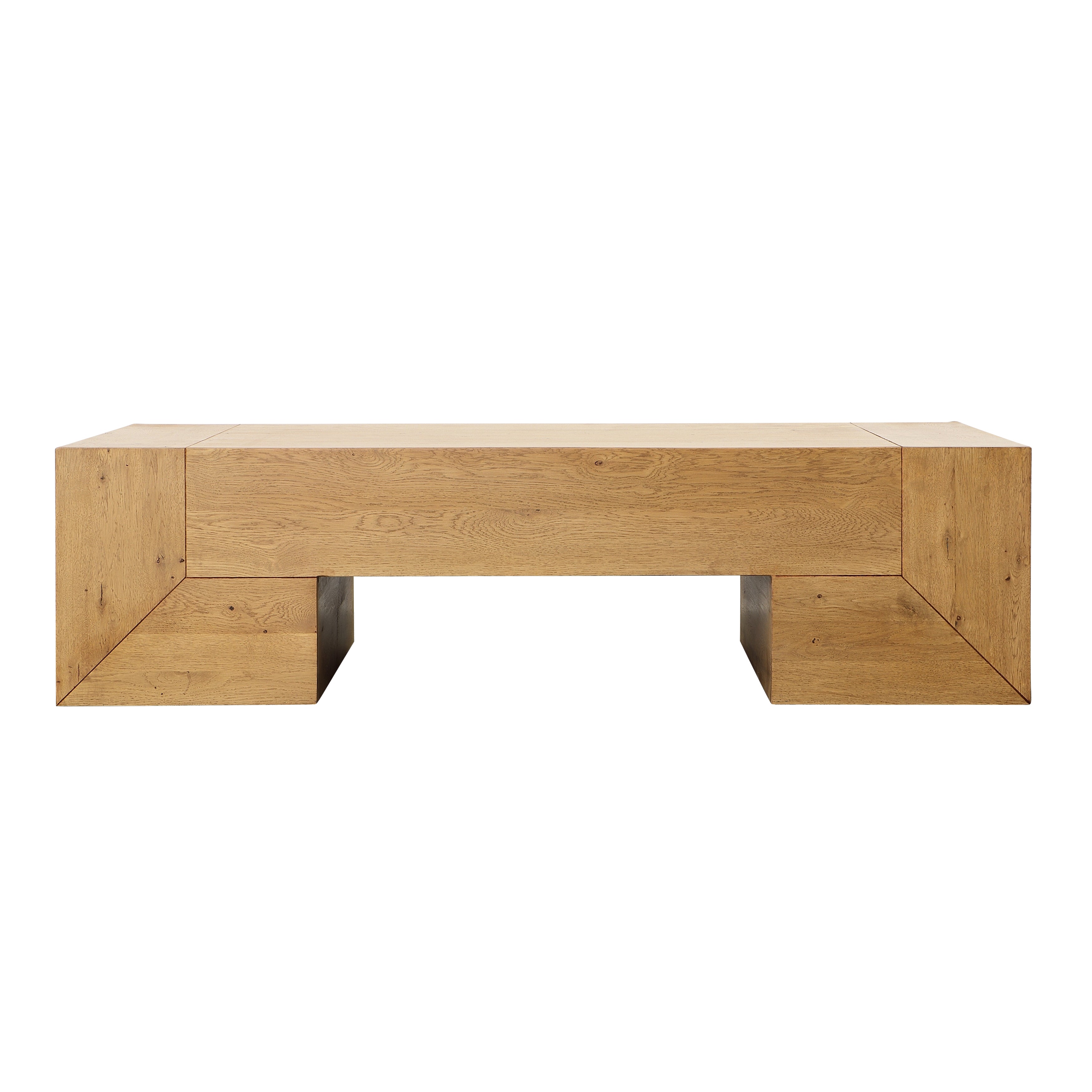 Bring architectural interest into your space with our Almanza Coffee Table. Expertly crafted with a combination of solid oak wood and oak veneer in a stunning natural finish that highlights the natural beauty of the wood. Amethyst Home provides interior design, new home construction design consulting, vintage area rugs, and lighting in the Dallas metro area.
