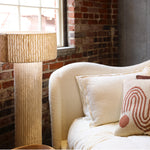 Featuring Marjorie Floor Lamp by Dovetail at Amethyst Home. A soft glow with a dreamy textured stripe textile -- use anywhere that could use a little light.
56"h x 17.5"w x 17.5d". Amethyst Home provides interior design, new home construction design consulting, vintage area rugs, and lighting in the Dallas metro area.