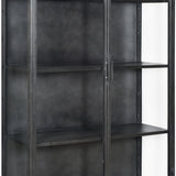 With a touch of vintage industrial style and personality, this 78” tall cabinet will add flair to your home. Designed on a brushed gunmetal, iron frame with glass doors and side panels that give view to four shelf spaces. Amethyst Home provides interior design, new home construction design consulting, vintage area rugs, and lighting in the Tampa metro area.