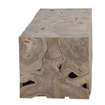 Pieced together from reclaimed slabs and chunks of solid teak wood finished in a bleached finish with exquisite craftsmanship. Artisans build each bench like a puzzle, fitting each piece together in combinations that are never duplicated. Like true works of art, no two will be exactly alike. Amethyst Home provides interior design, new home construction design consulting, vintage area rugs, and lighting in the Des Moines metro area.