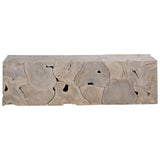 Pieced together from reclaimed slabs and chunks of solid teak wood finished in a bleached finish with exquisite craftsmanship. Artisans build each bench like a puzzle, fitting each piece together in combinations that are never duplicated. Like true works of art, no two will be exactly alike. Amethyst Home provides interior design, new home construction design consulting, vintage area rugs, and lighting in the Omaha metro area.
