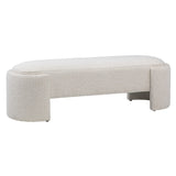 Add a contemporary touch to your seating arrangement with this lovely bench. Featuring an oval frame supported by a stunning off-white boucle upholstery for extra softness and comfort. Amethyst Home provides interior design, new home construction design consulting, vintage area rugs, and lighting in the Portland metro area.