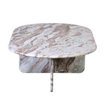 Evoking an intriguing and mystifying essence, the Christos Coffee Table offers a sense of luxury and elegance due to its unique form and low-profile structure. Delicately constructed with a mixture of natural brown and white marble finishes that creates a monumental presence anywhere it's placed. Amethyst Home provides interior design, new home construction design consulting, vintage area rugs, and lighting in the Calabasas metro area.