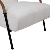 A captivating design masterpiece that combines impeccable craftsmanship and thoughtfully blended materials to elevate your living room arrangement. Our Eloise Occasional Chair is meticulously crafted in Indonesia by expert furniture makers. It features a sleek black metal frame embellished with intricate leather lace detailing on the armrest. Amethyst Home provides interior design, new home construction design consulting, vintage area rugs, and lighting in the Seattle metro area.
