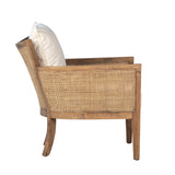 Made with mixed materials, this handsome tropical inspired Occasional Chair features a natural white, cotton blend cushioned seat and back rest supported by a natural oak wood frame wrapped in natural rattan panels.Depth : 31 in Amethyst Home provides interior design, new home construction design consulting, vintage area rugs, and lighting in the Los Angeles metro area.