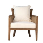 Made with mixed materials, this handsome tropical inspired Occasional Chair features a natural white, cotton blend cushioned seat and back rest supported by a natural oak wood frame wrapped in natural rattan panels.Depth : 31 in Amethyst Home provides interior design, new home construction design consulting, vintage area rugs, and lighting in the Omaha metro area.