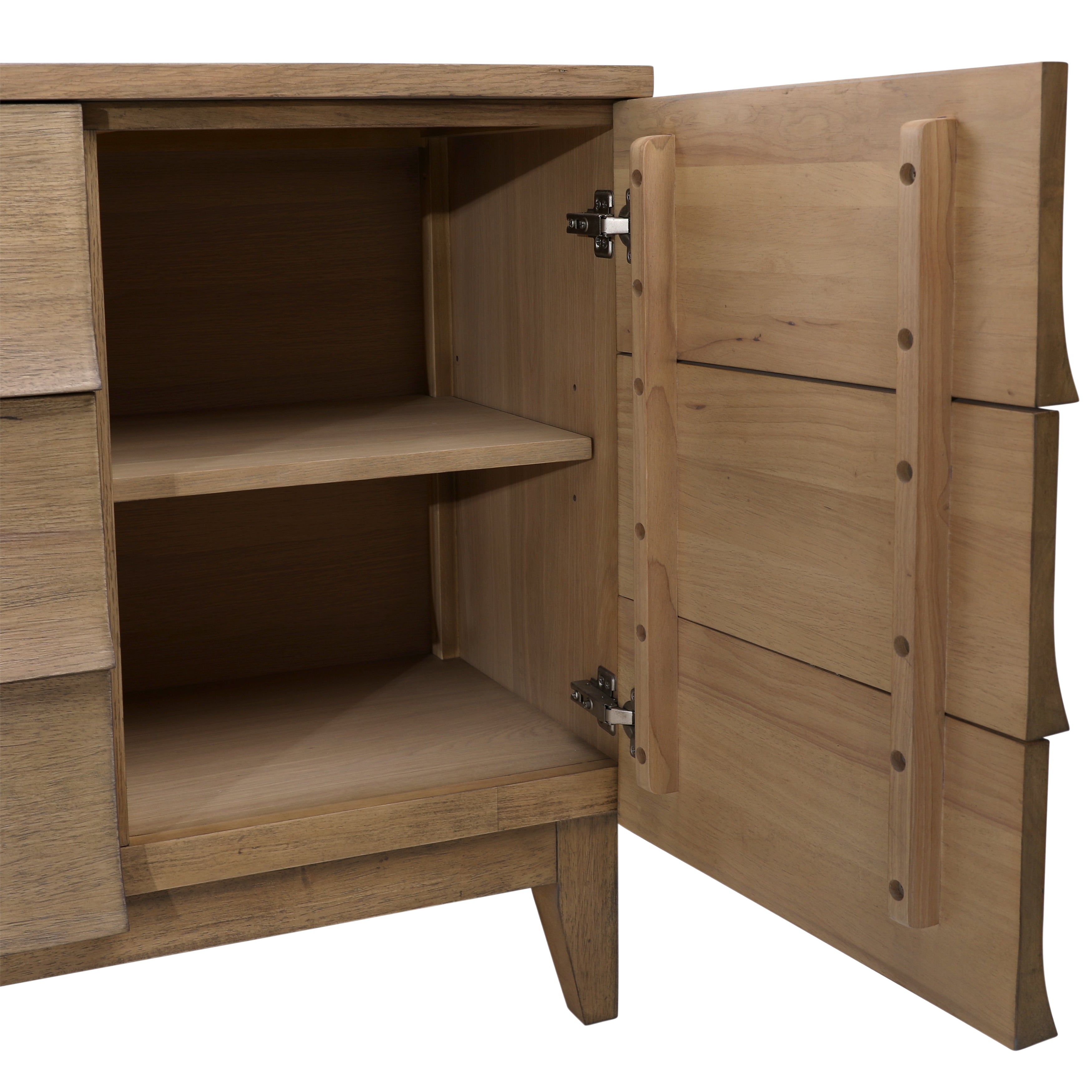 Featuring Margaux Sideboard by Dovetail at Amethyst Home. Introducing the Margaux Sideboard - the epitome of elegant storage. Its warm wooden curves add a touch of sophistication to any space, while the ample storage is perfect for keeping all your belongings organized. 
71"w x 17"d x 33"hMaterial : Rubber Wood and Oak Veneer. Amethyst Home provides interior design, new home construction design consulting, vintage area rugs, and lighting in the Alpharetta metro area.