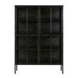Keep your bedroom, kitchen, or living room organized with our stylish Roman Cabinet. Four glass doors with a bar pull open designed to keep dust away from your keepsakes. Featuring an industrial minimalist design and finished with antique gunmetal framing and shelves.Depth : 14 in Amethyst Home provides interior design, new home construction design consulting, vintage area rugs, and lighting in the Monterey metro area.