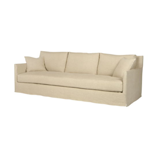 With three-over-three cushions, and thin arms the Elm 84" Sofa - Essentials has optimal seating space on a small scale frame. The clean-lined silhouette is perfect for adding a refined touch to any living ensemble. A perfect entertainment sofa for your living room or den.    This beloved family furniture designer brand is our go-to choice for families with young children and pets. The organic linen & cotton fabric collection is machine washable (not dryer friendly -- please air dry!